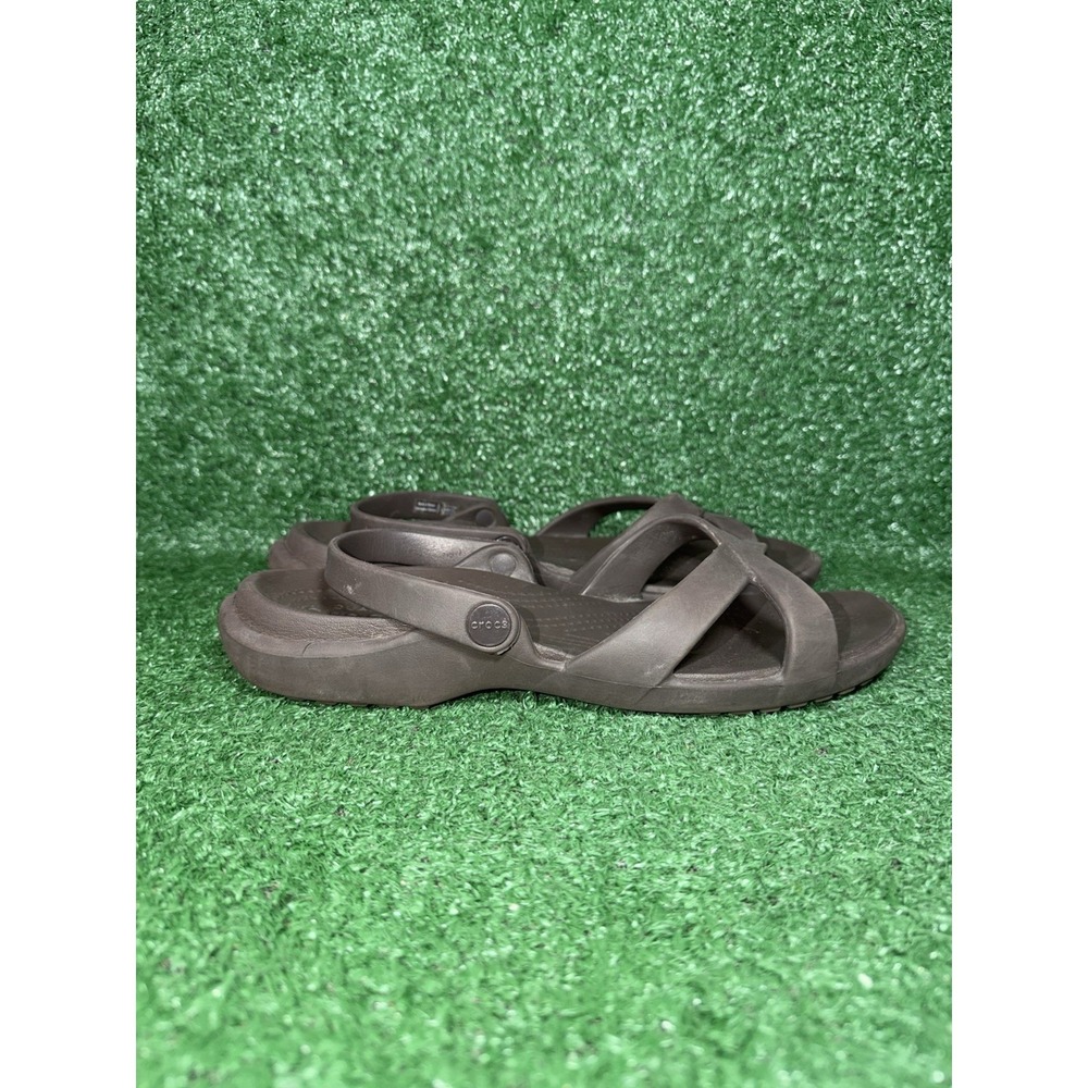 Crocs Sandals Womens Size 11 Meleen‎ Brown Strappy Comfort Rubber Beach Slides